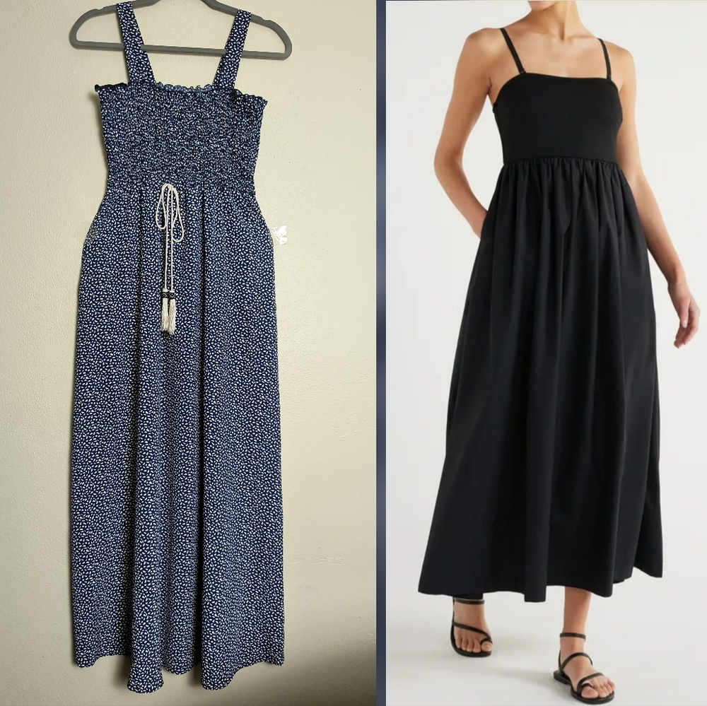 West Kei XS Petite Blue Maxi Smocked Dress Tassel
